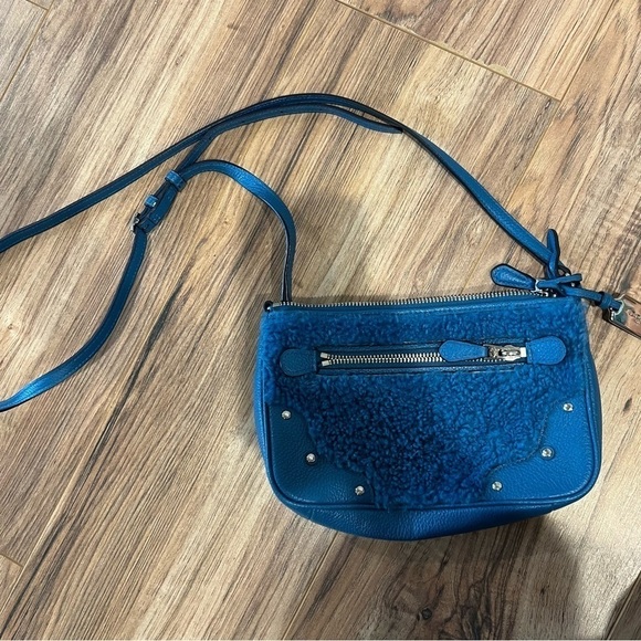 Coach Bright Blue Shearling Leather Rhyder Pochette Crossbody Bag - Picture 7 of 15